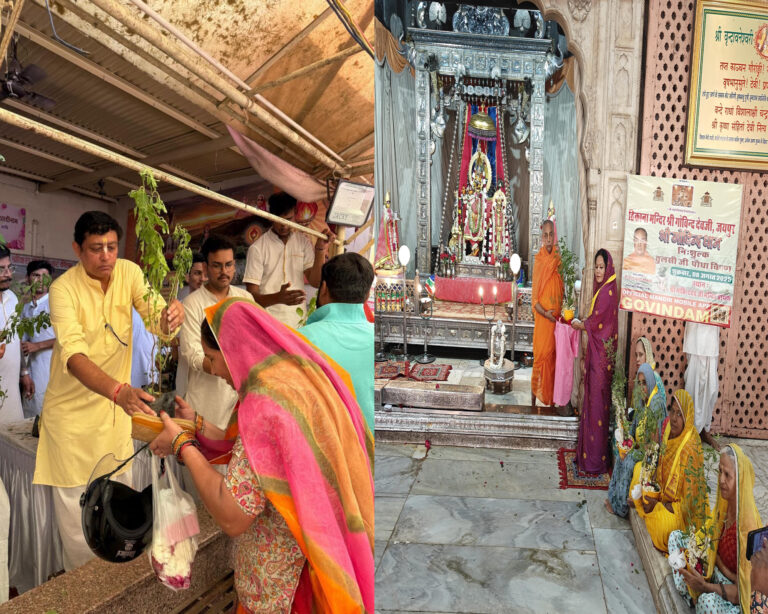 गोविन्द देव मंदिर में हरियाली का संदेश देते हुए 1100 तुलसी पौधों का वितरण